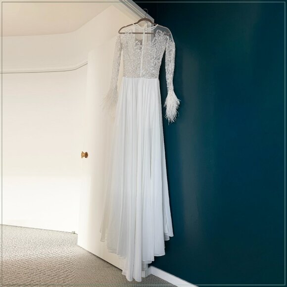 $8,990 Saiid Kobeisy Feathered Crystal Long Sleeve Bridal Runway Gown - Picture 9 of 9